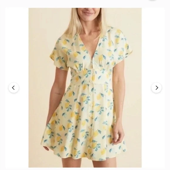 Marine Layre Belted Short Sleeve Mini Dress Lemons - Medium - Picture 1 of 10